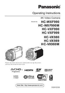 Panasonic HC VX 980M manual. Camera Instructions.